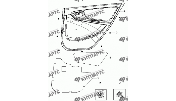 Обивка двери задней правой в сборе Geely MK